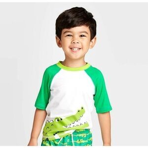 Toddler Boys' Alligator Short Sleeve Raglan Rash Guard Swim Shirt - 2T